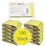 Tiga-Med 100x Rettungsdecke | 100 Stück | für Erste Hilfe, Auto, Notfall, Camping, Survial, Deko | Gold/Silber | 210x160cm | Rettungsfolie CE