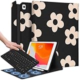 Wazzasoft Hülle für iPad 9/8/7/Air 3. Generation/Pro 10,5 Zoll, Stifthalter und Bluetooth-Tastatur, Tablet-Hülle für Frauen Mädchen Teenager Kawaii Schwarze Blumen Design
