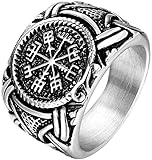 BOSUGE Ring Herren-Titan-Stahl-Schmuckring, silber und schwarz eingelegter Vintage-Edelstahl-Motorradring für Geburtstage und Jubiläen von Männern und Frauen