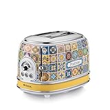 Ariete Toaster 155 Positano, Mediterranes Design, 2 Breite Schlitze, 6 Bräunungsstufen mit Automatischem Auswurf, Krümelfach, Toast-, Aufwärm- und Auftaufunktion, 810W