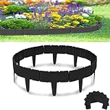 Rasenkante Kunstoff, 15m Flexibler Steinoptik Beeteinfassung, 60 Stücke PP Beetumrandungen Mähkante, Rasenkanten Steinoptik Palisade für Blumen Gartenzaun Decorativ, L 25 x H 23 cm - Nero
