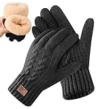 CAOZITOU Handschuhe Herren, WinterHandschuhe Damen Warme mit Fleecefutter, Alpaka Wollhandschuhen Touchscreen Thermo Thicken Stricthandschuhe (Schwarz