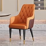 Küchen- und Esszimmerstühle Mitte des Jahrhunderts, moderner PU-Lederstuhl, gepolsterte Esszimmerstühle mit Nagelkopf, hohe Rückenlehne, Armlehne, Relax-Lounge-Seitenstuhl (Farbe: Orange)
