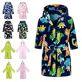 CROOUTN Bademantel Kinder mit Kapuze für Jungen Mädchen Bademäntel Morgenmantel kuschelig warmen und weichen Pyjamas Kleinkind Blau Dinosaurier Coral Fleece Hoodie Roben 4-5 Jahre