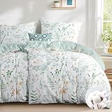 Aisbo Bettwäsche 135x200 4teilig Baumwolle Grün Blumen Muster - Bettwäsche-Sets Bettbezug 2er Set mit 2 Kissenbezüge 80x80 cm, ÖKO-TEX Wendebettwäsche mit Reißverschluss