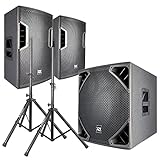 Power Dynamics PD-6 - DJ Boxen Set Aktiv PA Anlage Komplettset 2.1 Set - 2600 W, mit Lautsprecher Stativen, Kabeln, Mobile DJ Anlage für die Beschallung von bis zu 250 Leuten