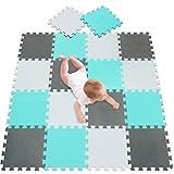 meiqicool Puzzlematte/Bodenpuzzles/Puzzlespielmatte Foam Matte.Spielmatte Schaumstoff Verriegelung Puzzle Kinderteppich. Jede Matte hat eine Größe von 30x30cm und ist 1 cm dick (Grün, Grau/weiß)
