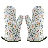 Voarge 1 Paar Hitzebeständig Ofenhandschuhe, Topflappen Handschuh, Anti-Rutsch Ofenhandschuhe Küche Topfhandschuhe für Kochen, Backen, Barbecue(Laub)