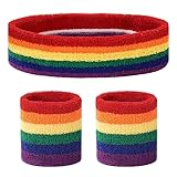 Flintronic 3 Stück Schweißbänder Handgelenk, Saugfähige Handgelenk Schweißbänder für Damen & Herren，Fitness Arm Schweißband Set mit Schweißband Stirnband für Handball Fußball Tennis, Regenbogen
