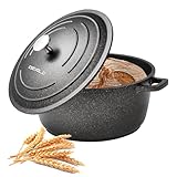 ESEVOLO Bräter mit Deckel Schmortopf Induktion 24 cm Brot Backen Dutch Oven Stil, leichter als Gusseisen Topf, Aluguss mit Antihaftbeschichtung, für Schmoren Braten, 4,5 L Schwarz