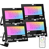 ChangM RGB LED Strahler Fluter Außen Strahler 30W 4 Pack Bluetooth APP-Steuerung 16 million Farben Smart LED Flutlichtstrahler, IP66 Außenstrahler Wasserdicht LED Flutlicht, Garten Stimmungslichter