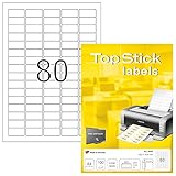 TopStick 8660 Universal Etiketten, 100 Blatt, 35,6 x 16,9 mm, 80 pro A4 Bogen, 8000 Stück, selbstklebend, bedruckbar, matt, blanko Papier Klebeetiketten Aufkleber, weiß