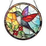 Buntglas-Fenster-Sonnenfänger zum Aufhängen, Kolibri auf Ast, Acryl-Bird-Panel für den Außenbereich, Sonnenglas zum Aufhängen