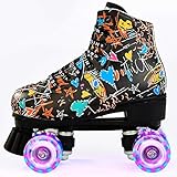 Damen Klassische Retro Rollschuhe,Rollschuhe mit Vier Rollen in Doppelreihe,Classic Roller, Rollschuhe für Kinder,LED Rollschuhe, ideal für Anfänger, komfortable Roller-Skates (43)