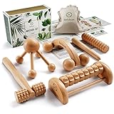HELDSON® Premium Massage Set Holz [6er Set] inkl. deutscher Anleitung und doppelseitigen Karten mit Baumwollbeutel – Massageroller Triggerpunkt Massagegerät Fußmassageroller