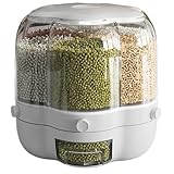 AMULONG Müsli Aufbewahrung, 360° Drehbarer Futterspender Mit 6 Fächern Reisspender Vorratsbehälter Getreidespender Schüttdosen für Trockenfutter Reis(White,33cm)