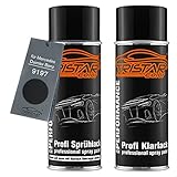 TRISTARcolor Autolack Spraydosen Set für Mercedes/Daimler Benz 9197 Obsidianschwarz Metallic/Obsidian Black Metallic Basislack Klarlack Sprühdose 400ml