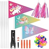 YYSWSAKY Fahrradfahne Kinder 3 Stück Fahrradwimpel Kinder Wimpel Fahrradanhänger Fahrrad Fahne Kind mit Metall Fahnenmast Fahrradspeichen Deko Lenker Quasten Fahrradzubehör für Kinder Mädchen