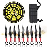 9-teiliges Outdoor-Messer-Set aus Edelstahl mit Zielscheibe – kompakte Campingmesser mit Gürtelscheide und rutschfestem Griff – Ideal für Outdoor, Camping & Cosplay – Schwarz