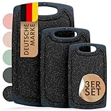 Blumtal Schneidebrett Set mit 3 Größen (S/M/L) - Schneidebrett Kunststoff groß + Saftrillen & Griff - Cutting Board - Schneidbrett BPA frei langlebiges Küchenbrett Schwarz