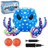 Aonerex Pool Basketball Game Set, Ringwurfspiel Wasserspiel Floating Hoops Aufblasbares Wasserballspiel Octopus Basketballkorb Party Werfen Spiele für Erwachsene Kinder, 6 Ringe & 2 Ball & 2 Ballpumpe