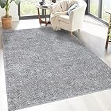 carpet city Shaggy Hochflor Teppich - 150x150 cm Quadratisch - Grau - Langflor Wohnzimmerteppich - Einfarbig Uni Modern - Flauschig-Weiche Teppiche Schlafzimmer Deko