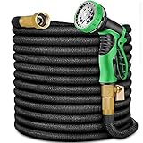 Erweiterbarer Gartenschlauch, 15,2 m, mit 10 Funktionen, Düsensprüher, leichter, flexibler Wasserschlauch mit langlebigem, faltbarem Latexkern und massiven Messingbeschlägen, 15,2 m langer