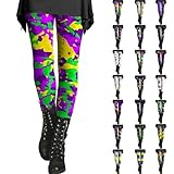 Angxiwan Karneval Hose Damen mit Spritzdruck Leggings Bunt Drucken Freizeithosen Blickdicht Strumpfhose Festliche Party Hosen Thermoleggings Fitnesshose Sportleggings Fasching kostüm Damen