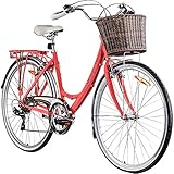 Galano Piccadilly 28 Zoll Fahrrad Damen mit Fahrradkorb vorne 7 Gang Citybike Hollandfahrrad Damen leichtes Damenrad Retro Fahrrad mit tiefem Einstieg City Bike (Coral, 41 cm)