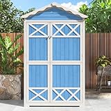 DRIXNO Outdoor Holz Gartenmöbel Aufbewahrungsschuppen, Werkzeughaus für Garten, Terrasse, Verblassungsfrei, Wetterfest, Sicher und Geschützt, Wartungsfrei, Umweltfreundlich, Blau