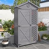 Outdoor Holz Gartenmöbel Aufbewahrungsschuppen, Werkzeughaus für Garten, Terrasse, verblassungsfrei, wetterfest, wartungsfrei, umweltfreundlich, sicher und geschützt (Grau)