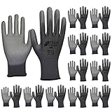 Nitras 6205 Nylon Strickhandschuh grau - VPE 12 Paar - mit PU-Beschichtung auf Innenhand und Fingerkuppen, Größe:9