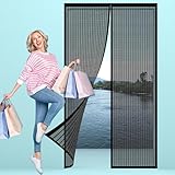Magnet Fliegengitter Balkontür 75 x 279 cm Kinderleichte Klebemontage Ohne Bohren Insektenschutz Balkontür für Kellertür, Terrassentür, Wohnzimmer, Schwarz