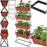 tectake® Vertical Gardening Beet mit 4X Blumenkasten, Pflanzturm Hochbeet Kunststoff, als Indoor Kräutergarten oder Outdoor im Garten, als Sichtschutz Balkon, Terrassen Deko, Blumenbank