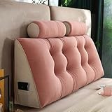 MONDEX Rückenkissen Bett mit Kopfstütze, Groß Bettkissen Rückenlehne Kissen mit Praktisches Seitenfach & Abnehmbar Waschbar Bezug, Ergonomisch Rückenstützkissen Lesekissen,Rosa,80 * 50 * 20CM