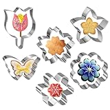 Edelstahl Ausstechformen 6 Stück Ausstechformen in Blumenform, Gänseblümchen, Tulpe, Blüten, Blumen und Schmetterling, Keksausstecher, Fondant-Ausstechformen, Keksa