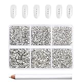 Beadsland 7200pcs klar Flatback Strasssteine für Nagel,Strasssteine Kristall Runde Edelsteine für Kunsthandwerk,gemischt 6 Größen mit Wachsmalstift Kit,SS3-SS10,Kristall