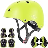 Einstellbare Jungen Mädchen Helm mit Knie &Elbow Pads Handgelenkschützer, Kinder Outdoor-Sport Schutzausrüstung Set 7Pcs für Roller Scooter Skateboard Fahrrad