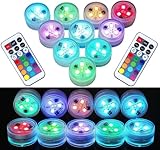 Mini Unterwasser Licht RGB Multi Mehrfarbige LED Teichbeleuchtung 10pcs Wasserdichte Teelichter mit Fernbedienung Multicolor Dekoration für Garten Aquarium Vase Badewanne Pool oder Spa