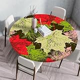 Treer Einfache Blumen Tischdecke Outdoor, Lotuseffekt Tischdecke Abwaschbar Elastisch Rund Gartentischdecke, für Küche,Esstisch,Parteien Wiederverwendbar Tischdecken (Grün,130cm)