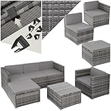 tectake® Poly Rattan Lounge, Outdoor Gartenmöbel Set mit Sofa, Sessel, Hocker und Tisch, variabel kombinierbar, Möbel wetterfest für 4-5 Personen, Balkonmöbel, Gartenlounge, Terrassenmöbel - grau