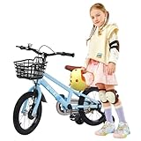 Willonin 12/14/16/18/20 Zoll Kinderfahrrad mit Korb & Stützrädern, für Mädchen & Jungen von 2-9 Jahren, höhenverstellbar, aus Kohlenstoffstahl, 40,6 cm – Blau