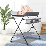 WEIGR Baby Wickeltisch Changing Table, Kinder Mobiler Wickeltisch klappbarer mit herausnehmbarer Trennwand, ausgestattet, Wickelauflage, Sicherheitsgurt (mit Rädern)