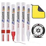 WOKICOR Auto Reifenmarkierungsstift, 6 Stück Reifenstift Lackstift Weiß Wasserfest Permanent Marker mit Autowaschtuch Reifenstift Reifenmarker für Auto Motorrad Reifen, Autoreifen