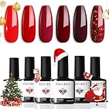 modelones UV Nagellack, Rot Glitzer 6 Farben Gel Nagellack Set, Soak Off Natur Gel Nail Polish Nageldesigns, UV-LED Lack, Gellack für Anfänger Nail Art Maniküre Salon