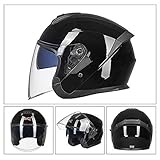 Motorradhelm, offenes Gesicht, Doppelscheibe, Unisex, ABS-Material, EPS-Pufferschicht, abnehmbares und waschbares Innenfutter, Brightblack, xl