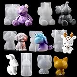 EPODA Silikonform Tier Set, 3D-Tierharz-Resin Silikonform Für Einhorn, Hase, Bär, Hirsch, Kätzchen, Hund, Elefant, Epoxidharz Formen Für Die Herstellung Von Dekoration
