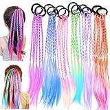 Dtoterul 12 Stück Bunte Haarsträhnen für Kinder Mädchen, Haare Zum Einflechten, Haarteil Geflochten, Mit Haargummi, Für Party Festival Haare Deko Geschenke