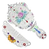 STOBAZA Kleines Handgehaltenes Make up Spiegel Kamm Set Kompakt und Tragbar mit Retro elektroplattiertem Griff Multifunktionaler Kamm für Verschiedene Haartypen Klarer HD Spiegel für