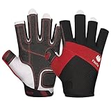 FitsT4 Sports Kajak Handschuhe 3/4-Finger gepolsterte Handfläche Mesh Rücken für Komfort Perfekt zum Segeln, Paddeln, Kanufahren, Kajakfahren, SUP Stehpaddeln,Rot,M